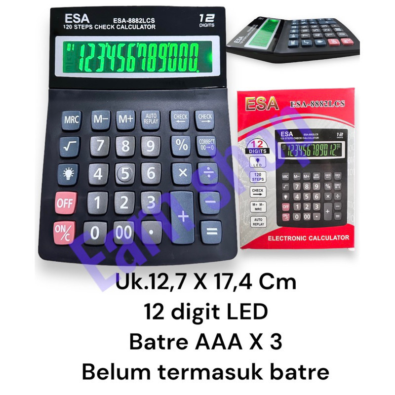 

KALKULATOR LED ESA-8882LCS 12 DIGIT KALKULATOR DAGANG LED ESA-8882 BATRE AAA