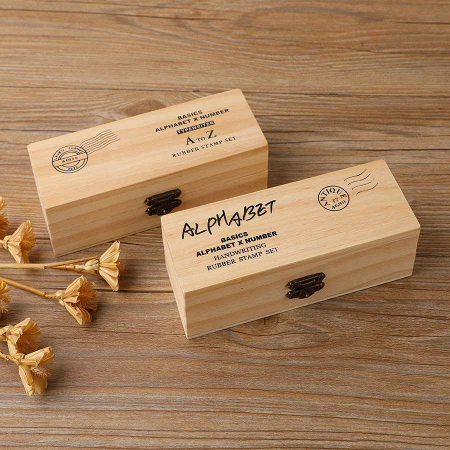 

42 PIECES BASIC ALPHANUMERIC SYMBOL RUBBER STAMP WOODEN BOX SET STEMPEL KARET KAYU