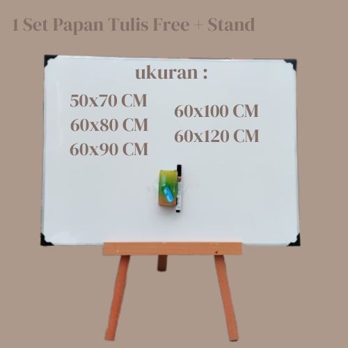 

Stand + Whiteboard ukuran 50x70 - 60x120 / Penyangga Papan Tulis Gratis Penghapus dan Spidol
