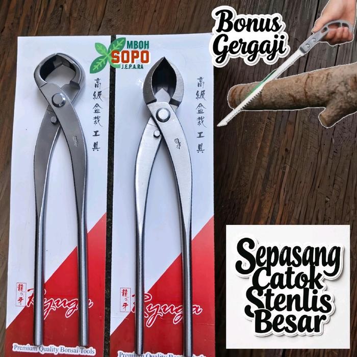 PREMIUM Alat Bonsai, Sepasang Catok Besar Ryuga Stenlis 28 cm