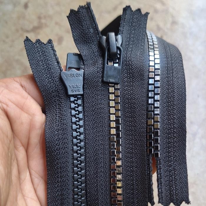 PREMIUM Resleting no 5 Ori YKK Kantong Tas Hitam Silver Vislon 85-90cm