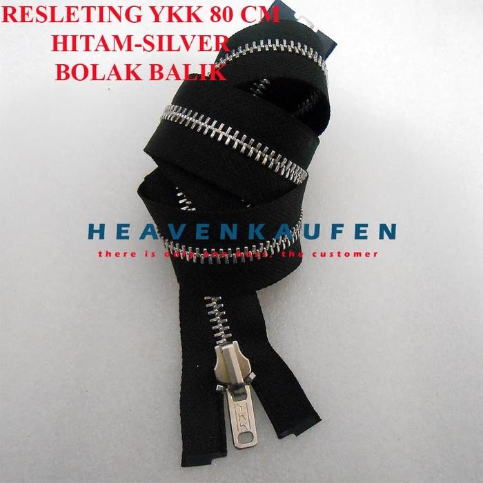 PREMIUM Resleting Zipper Jaket YKK 80 cm Hitam - Silver Bolak Balik