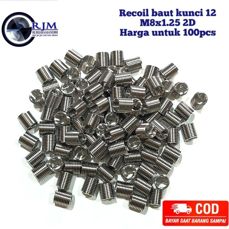 paket 100pcs recoil baut 12 m8x1.25 2D recoil helicoil baut kunci 12 bukan baut 10