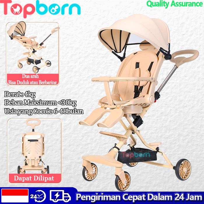 Pro terlaris Topborn Stroller Kereta Bayi Lightweight Foldable Two-way Bisa duduk atau berbaring