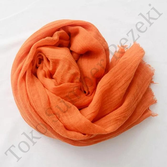 Syal Jingga Polos Shawl Cotton Scarf Plain Fridge Selendang Orange
