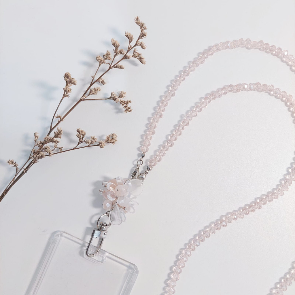 

[Lalaluna] LANYARD CRYSTAL BEADS AESTHETIC GANTUNGAN ID CARD KANTOR - BLOOM