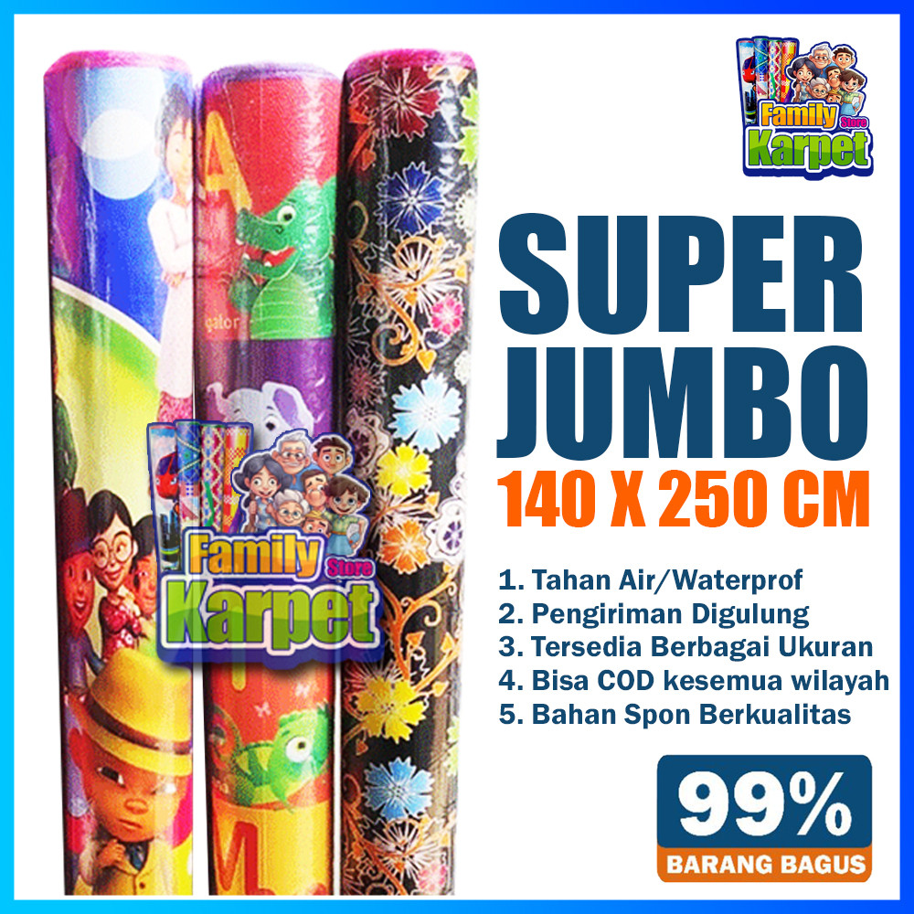 KARPET LANTAI SUPER JUMBO 140X250CM KARPET SPONS TAHAN AIR / TIKAR SPON KARAKTER/ KARPET PLASTIK