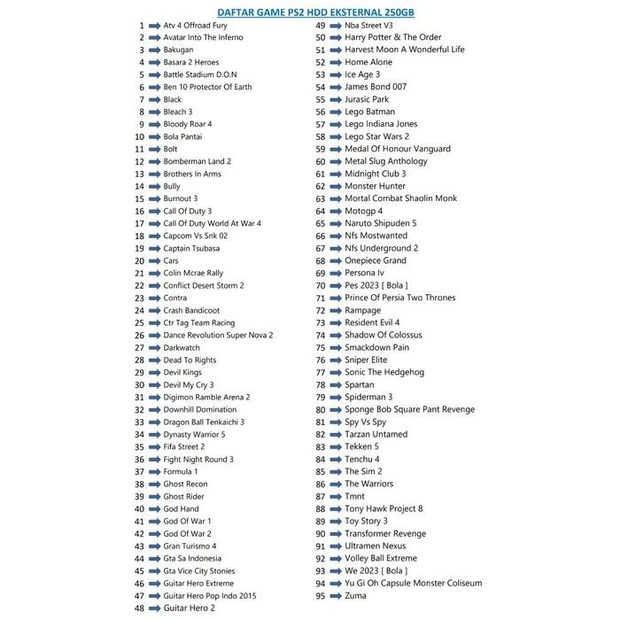 Produk Terbaru Hardisk Eksternal Ps2 Hdd Ps2 Full Game 250Gb Packing Aman