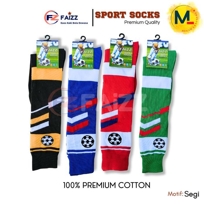 Diskon 12 Pasang Kaos Kaki Sepak Bola Panjang Warna Biru , Hijau, Merah, Hitam Motif Segitiga / Kaos