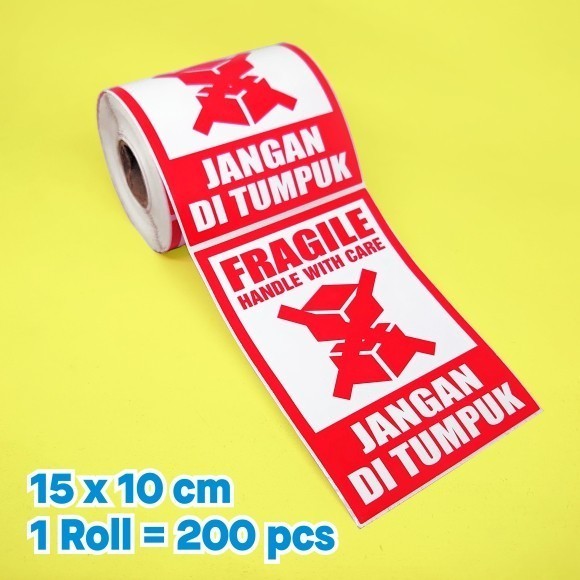 

Sticker Jangan Ditumpuk Label Pengiriman Fragile Handle with Care 15 x 10 cm/ 1 roll/ 200 pcs