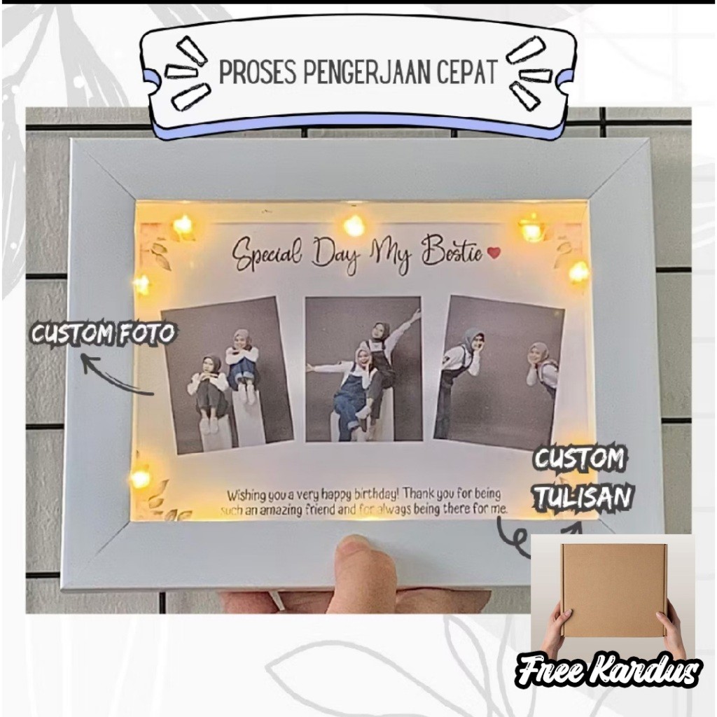 KADO UNIK Frame Foto Polaroid dengan Lampu 3D GIFT FRAME / Kado Ulangtahun / Wisuda / Pernikahan /
