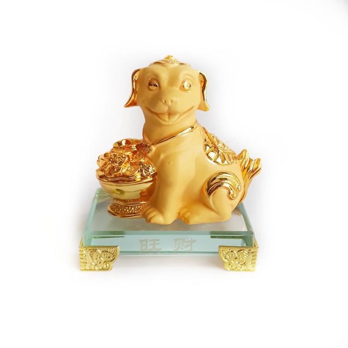Terlaris Pajangan Shio Anjing emas tatakan kaca (12 shio 2019)