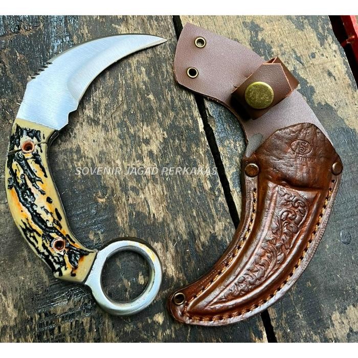 

TERBARU! PISAU KERAMBIT BAJA PER FULLTANG TANDUK RUSA SARUNG KULIT CAMPING