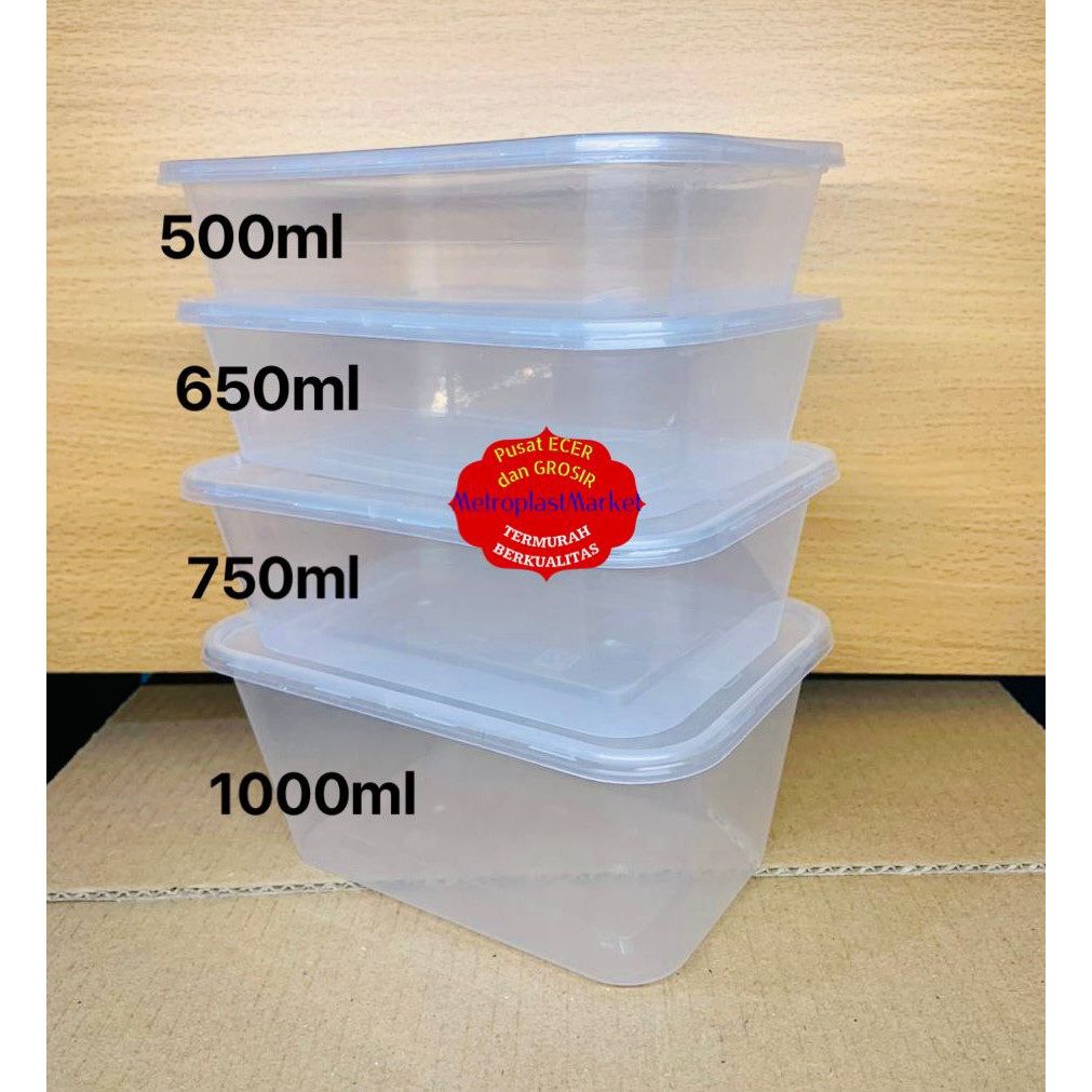 Thinwall kotak 500ml 650ml 750ml 1000ml 1500 ml food grade kotak penyimpanan plastik isi 25pcs+tutup
