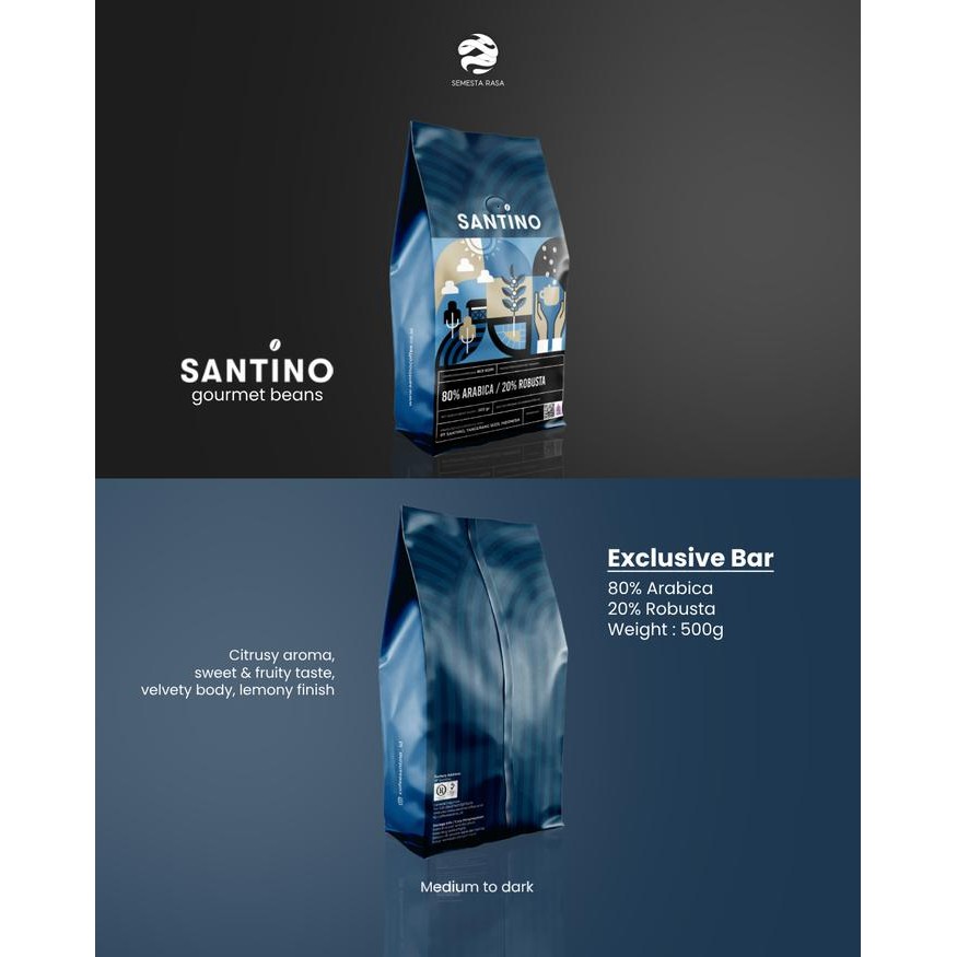 

Santino Gourmet Coffee Bean 500GR Biji Kopi Arabica Arabika Robusta