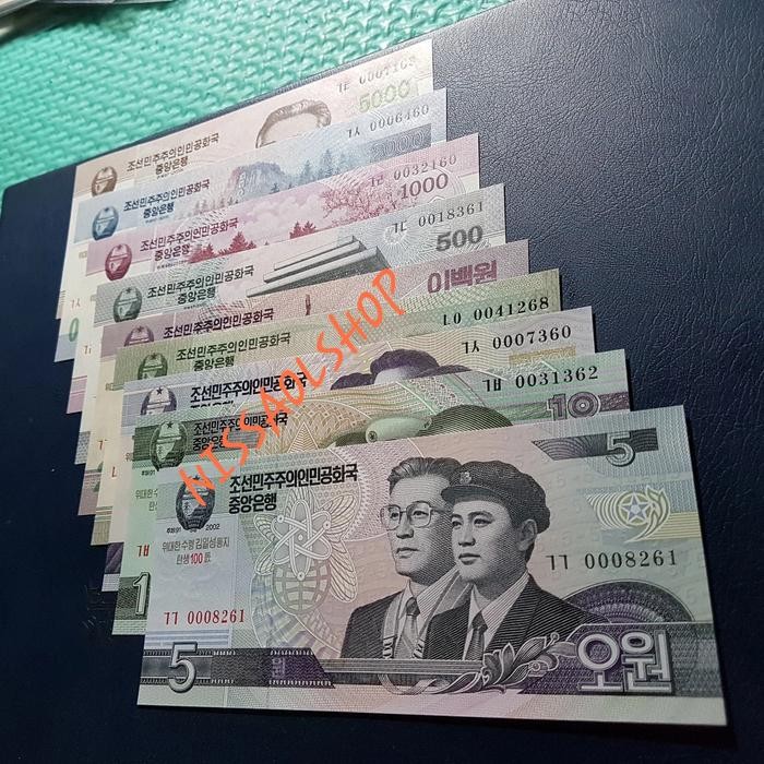 Hapnest- UANG ASING KOREA UTARA 1 SET 9 LEMBAR UNC