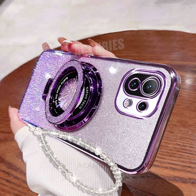 Xiaomi11Lite Glitter Holder Chain Case On For Xiaomi Mi 11 Lite 5G Ne Mi11Lite 4G 11Lite Lanyard