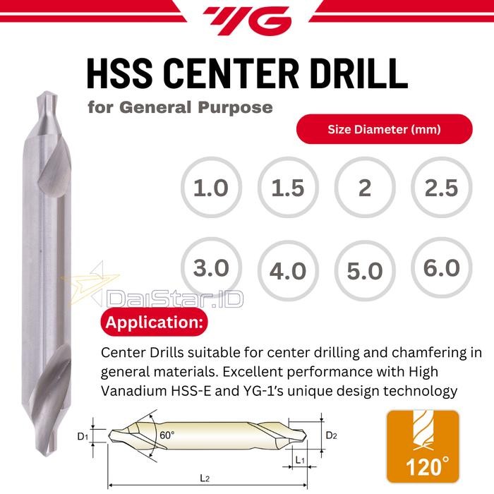 YG -1 Center Drill 1 1.5 2 2.5 3 4 5 6 mm HSS DV301 YG1