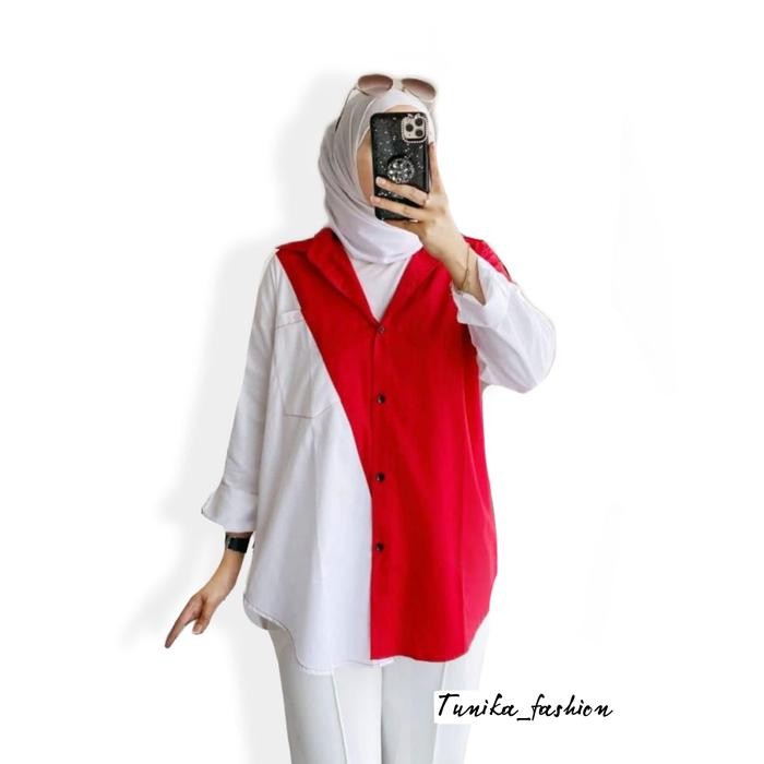 KEMEJA MERAH PUTIH WANITA KEMEJA AGUSTUSAN KEMEJA KEMERDEKAAN 17 AGUSTUS