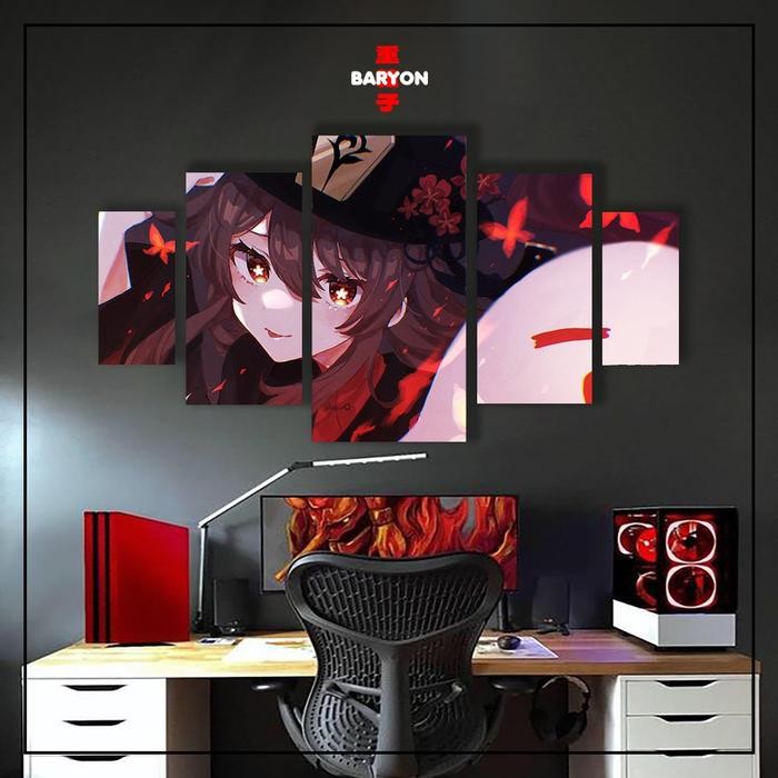 POSTER ANIME BINGKAI KAYU HIASAN DINDING HU TAO GENSHIN IMPACT 1 Set