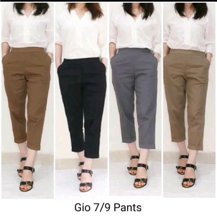 Celana Panjang Wanita 7/9 Gio Pants Size L Xl Xxl Xxxl Bahan Cotton Twill Tebal Pinggang Belakang