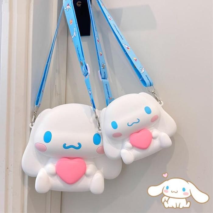 Tas lucu Cinnamoroll/dompet koin kartun/tas selempang silikon/tas selempang putri kecil/dompet koin