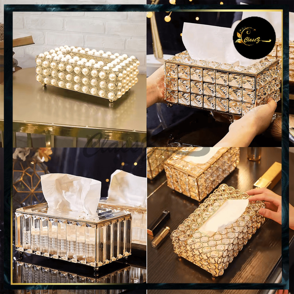 BISA COD - TEMPAT TISU KACA ELEGANT KOTAK TISU SWAROVSKI TEMPAT TISU KUNINGAN TEMPAT TISU KRISTAL