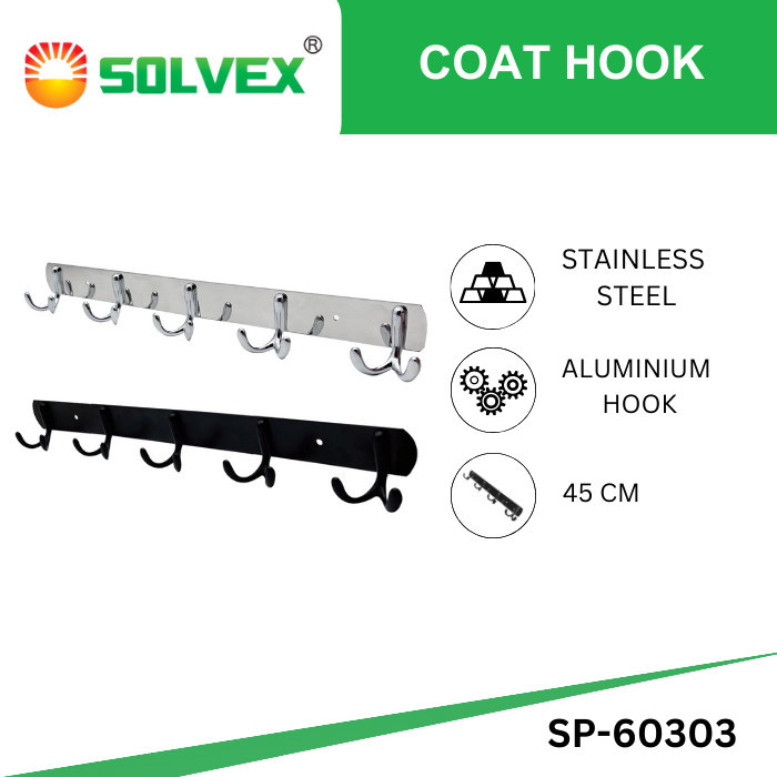 SOLVEX Gantungan Baju Wall Hanger Aluminium 5 Hooks Tempel Kapstok