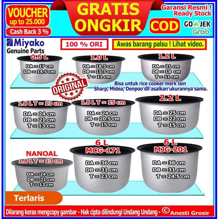 Panci Miyako 0.6 L - 1.0 L - 1.2 L - 1.8 L - Panci Rice Cooker Miyako #Gratisongkir
