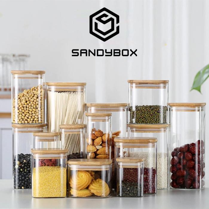 Toples kaca Tutup Kayu Toples Bumbu / Snack / Toples kotak