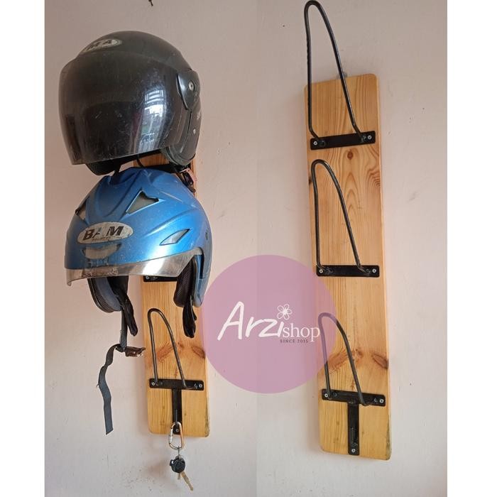 PREMIUM Gantungan Helm/Rak Helm/Rak Gantungan Helm Besi+Kayu/Tempat Helm Besi