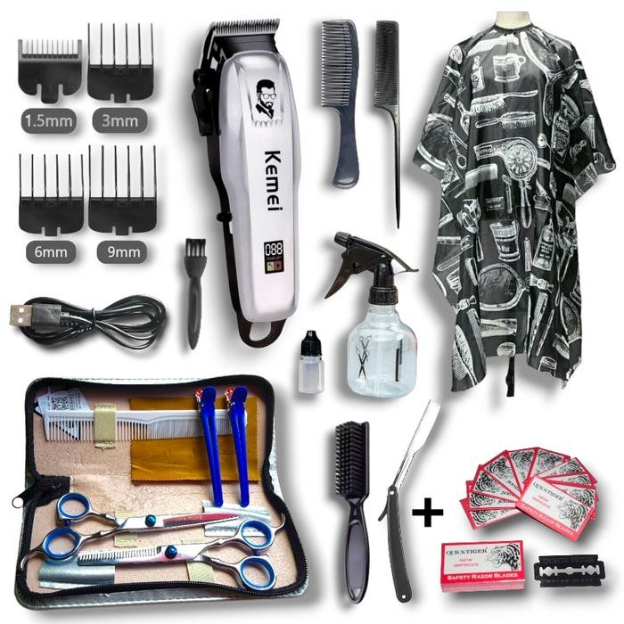 PREMIUM PAKET LENGKAP ALAT CUKUR ORIGINAL KEMEI/USAHA PANGKAS/BARBER/SALON