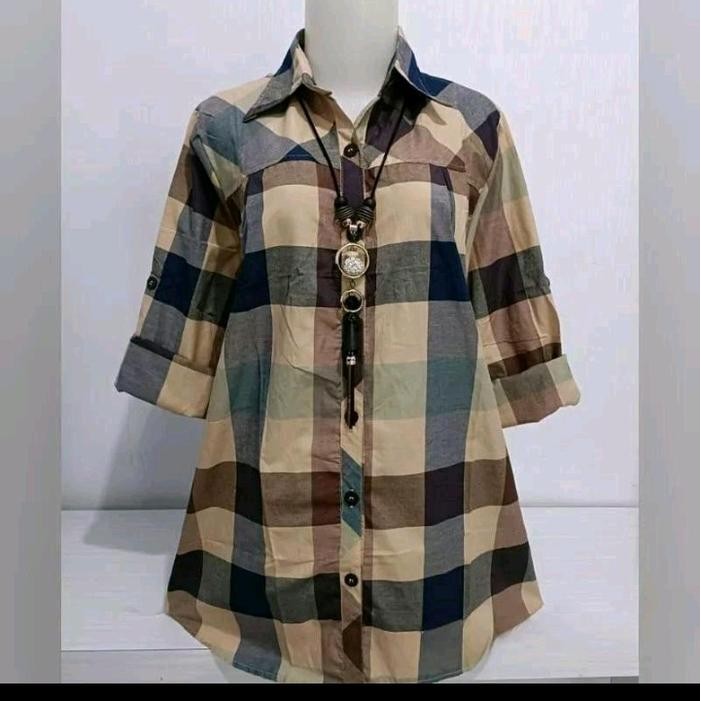 PREMIUM Al dharren tunik jumbo blouse kemeja kotak kotak blus office wanita Baju Atasan Katun
