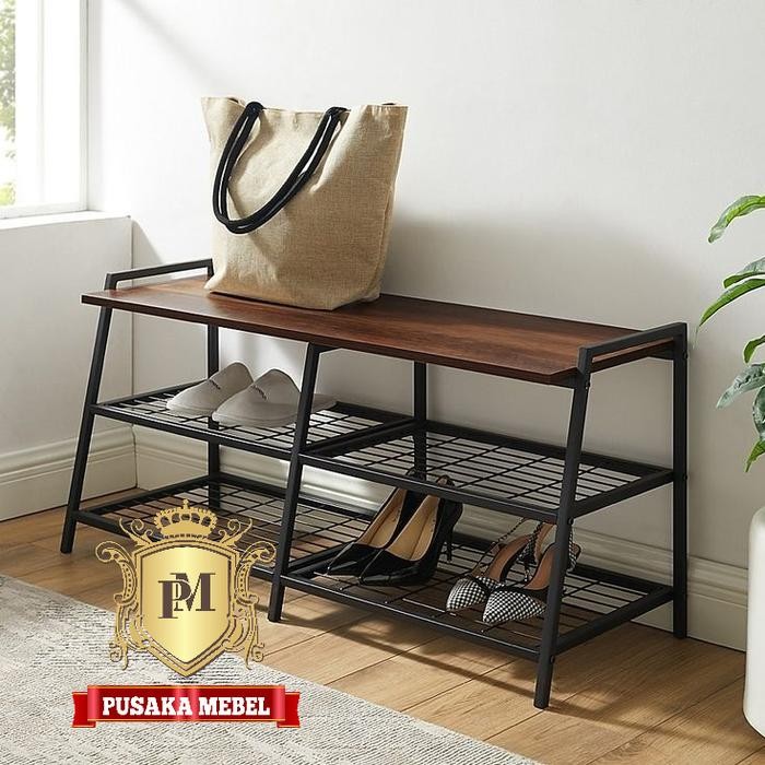 Terbaru Rak Sepatu Susun, Rak Sepatu Besi Industrial, Rak Kayu Besi Minimalis