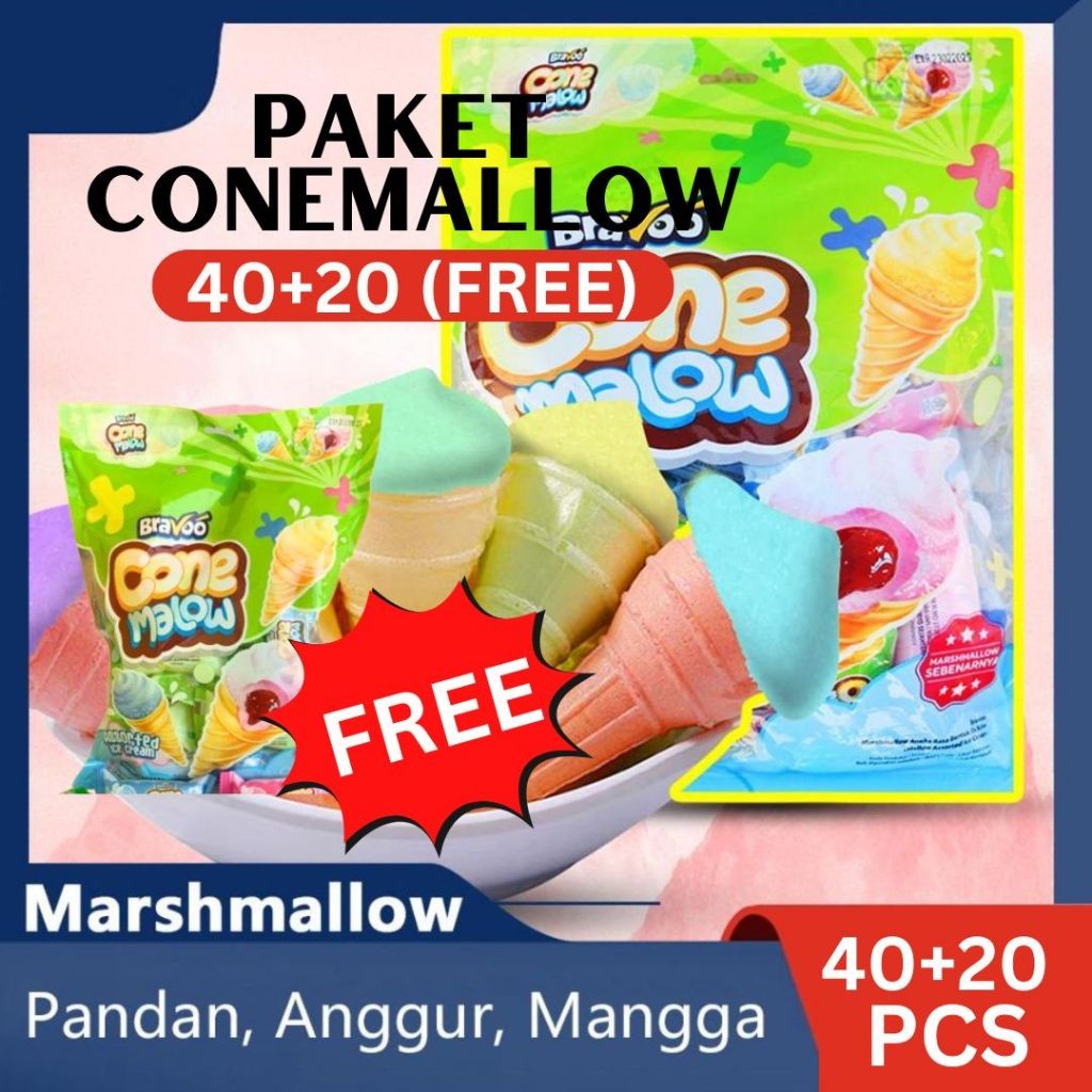 

HARI INI SAJA!!! CONE MALLOW 40 + FREE 20 PCS MARSMALLOW ANEKA SNACK RASA Snacks Makanan Manis