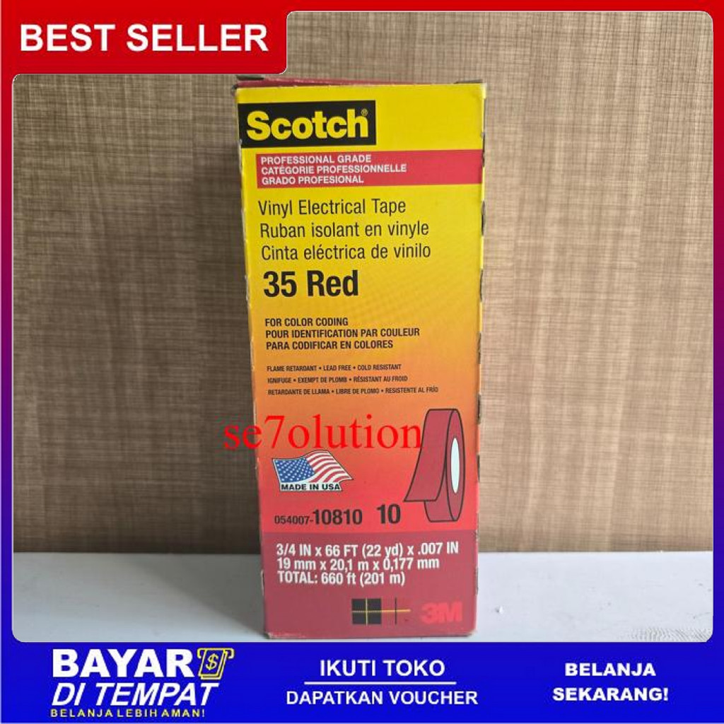 FREE ONGKIR 3M ISOLASI SCOTCH 35 VINYL ELECTRICAL TAPE RED (MERAH) BISA COD