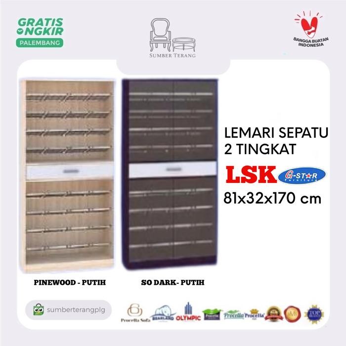 Terbaru Lemari Sepatu Kaca 2 Tingkat Rak Sandal Sepatu Olympic Gstar Lsk Dark
