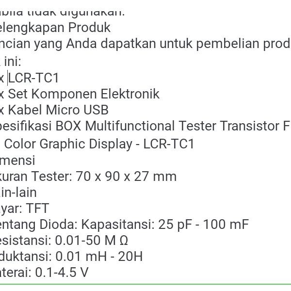 JTTOP" MULTI-FUNCTION TESTER TC1 LCR ESR METER TRANSISTOR ZENER KAPASITOR - P