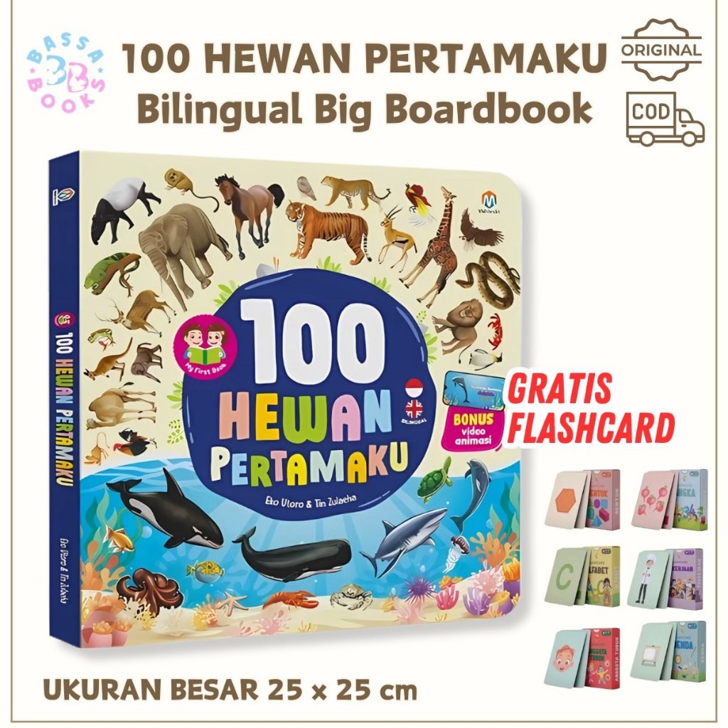 [Ready Stock] Big Boardbook 100 Hewan Pertamaku Bilingual / Buku Tebal Boardbook Anak Balita Buku