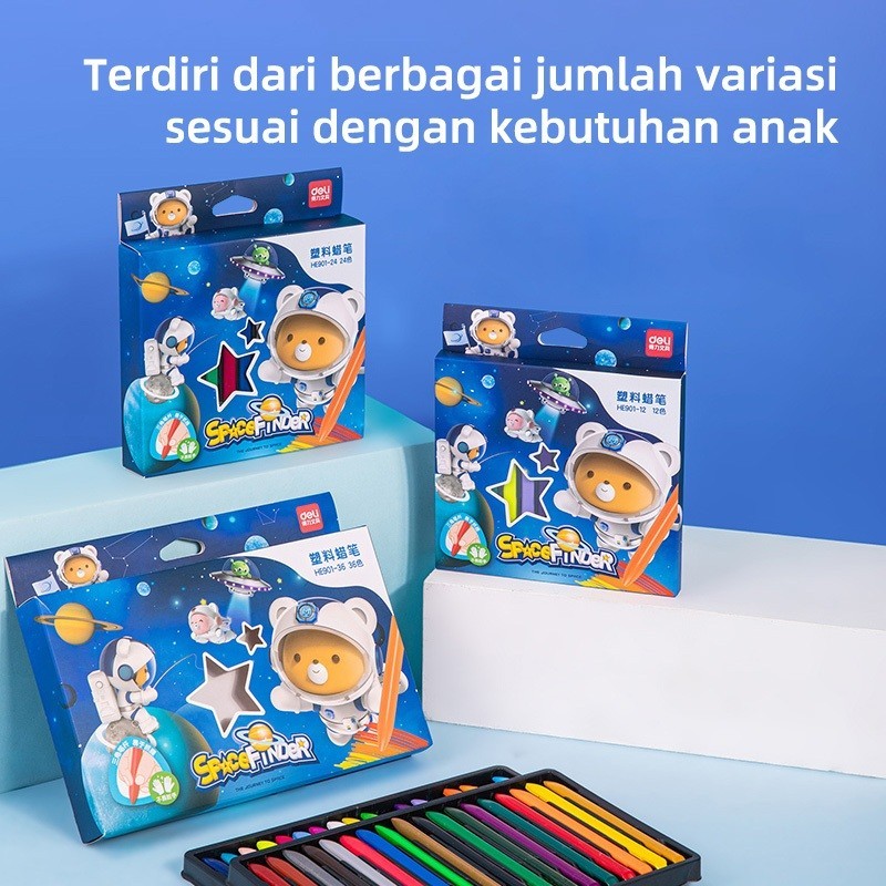

DELI PLASTIC CRAYON / KRAYON PLASTIK 12/24/36 WARNA TRIANGULAR DESAIN SPACE TIDAK MENGOTORI TANGAN