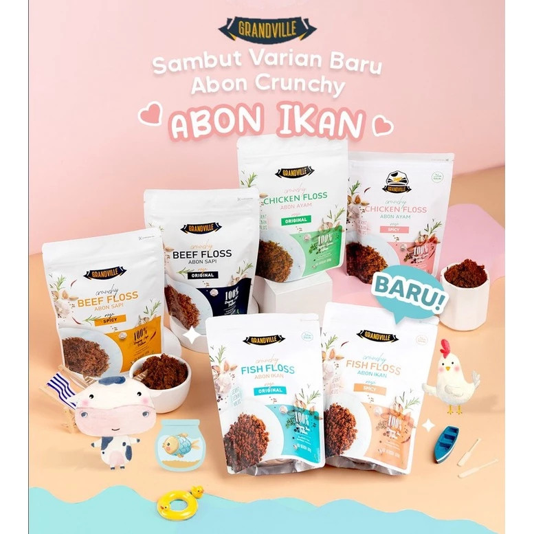 

Restokobar Grandville Abon Sapi Ayam Ikan Ginal & Spicy 100Gr Beef Chicken Fish Crunchy Floss