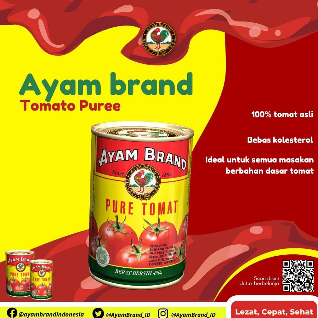 

Sega Tungtung Ayam Brand Pure Tomat 160Gr Puree Tomato Pasta Tomat Asli Tanpa Pengawet