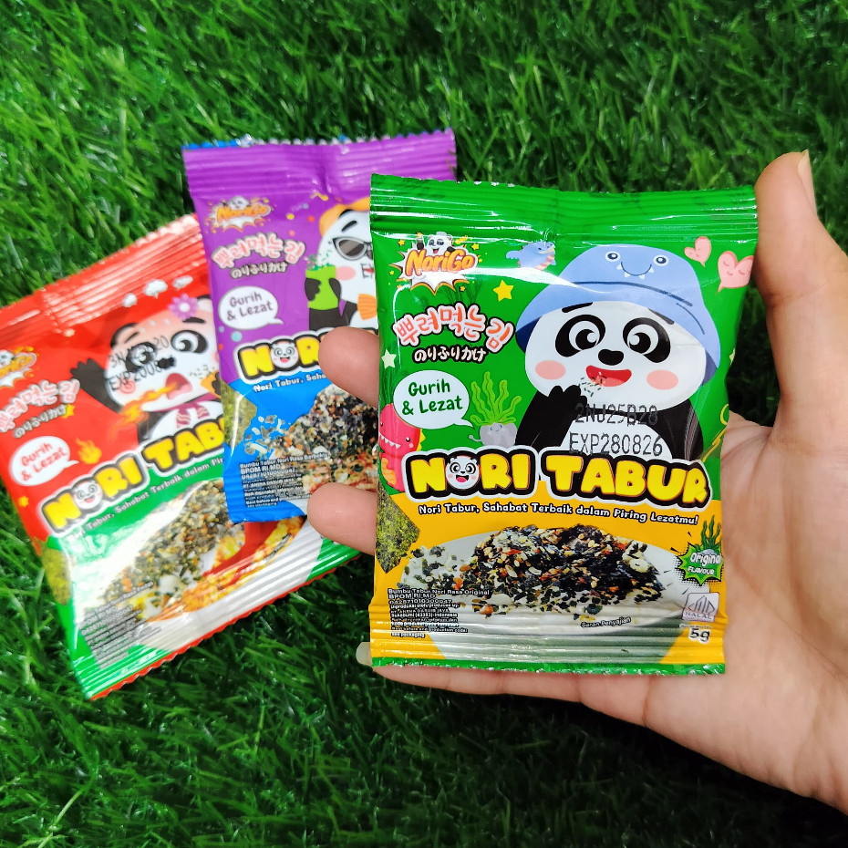 

Sega Tungtung Norigo Nori Tabur Rumput Laut Panggang Sachet 5Gr 1 Renceng Isi 12 Pcs