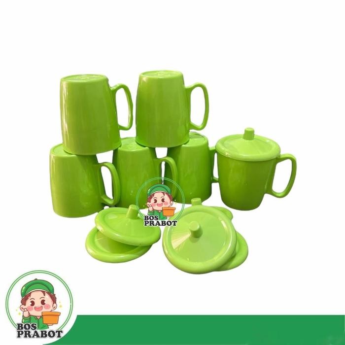 SALE TERBARU 6 PCS MUG SEMI MELAMIN DENGAN TUTUP / MUG MELAMIN TUTUP 300ML / MUG MELAMIN MINUMAN