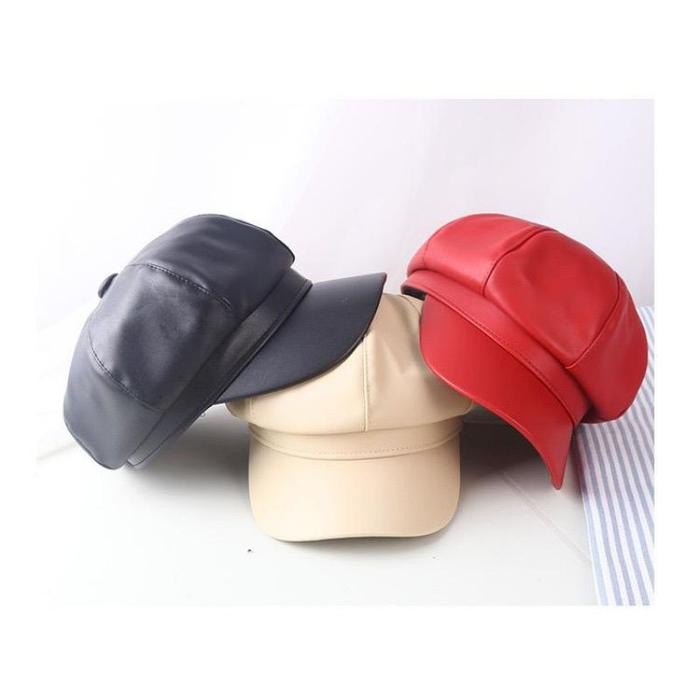 Topi Oktagonal Baret Korea Pria Wanita Newsboy Bahan Kulit Asli Garut Best Quality Asli 100%