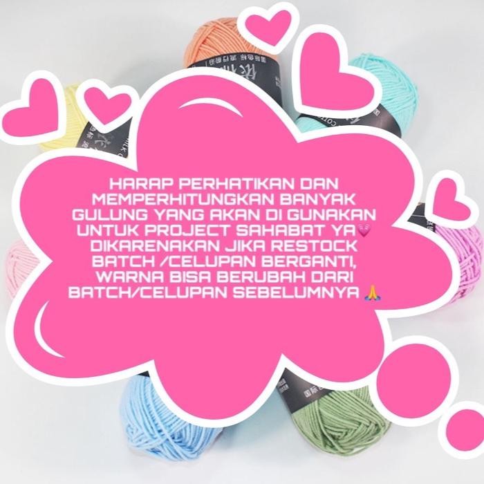 

1-92 BENANG RAJUT KATUN SUSU IMPOR BIG PLY/ 5 PLY MILK COTTON YARN CROCHET