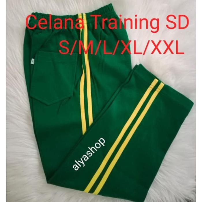PREMIUM Celana Training SD Hijau List Kuning