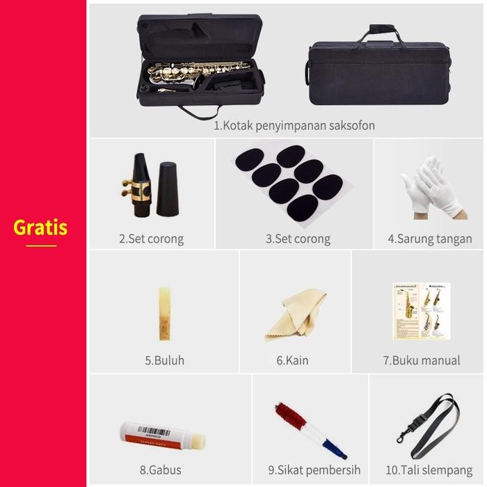 TERLARIS Instrumen Saxophone, Alto Saxophone E Flat, Saxophone untuk Pemula, Alat Musik Tiup