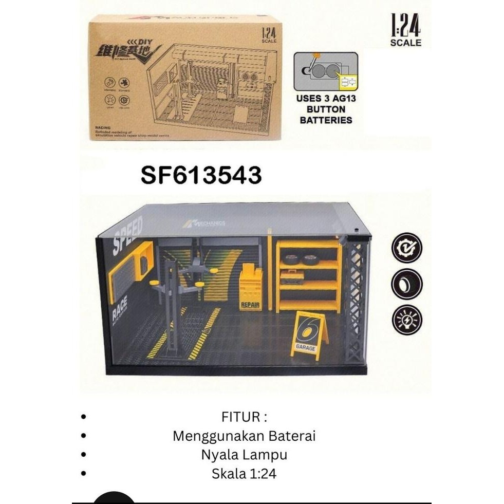 Diorama Bengkel Akrilik Tempat Pajangan Diecast Mobil