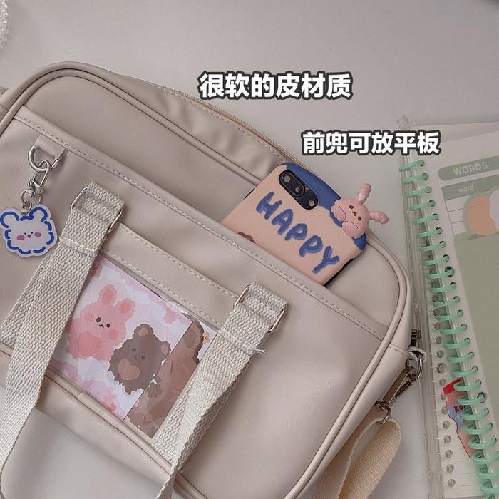 Tb-04 Tas Sekolah Jepang Selempang Wanita Import Seifuku Bag Pu Leather Putih Hitam
